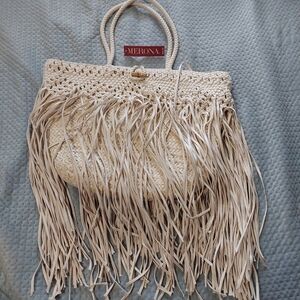 Merona Beige Fringe Tote Bag